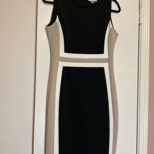 Calvin Klein Black and Cream Midi Dress